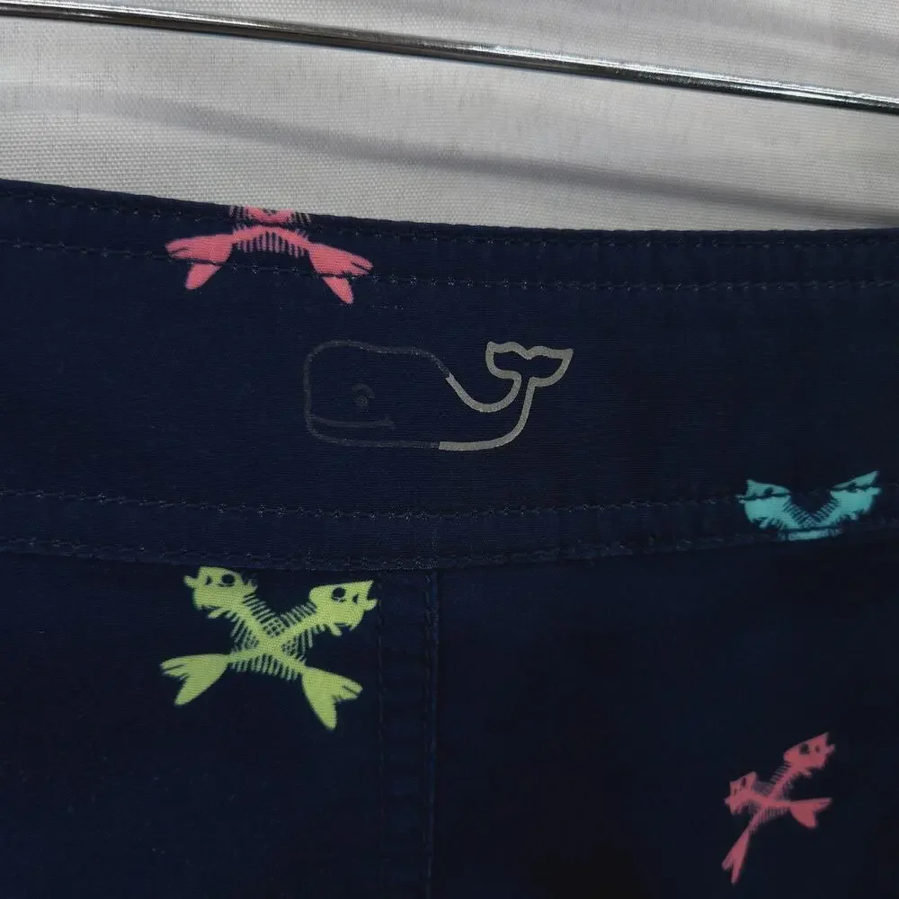 Vineyard Vines Swim Trunks Mens 32 Navy‎ Blue Crossed Fishbones Drawstring